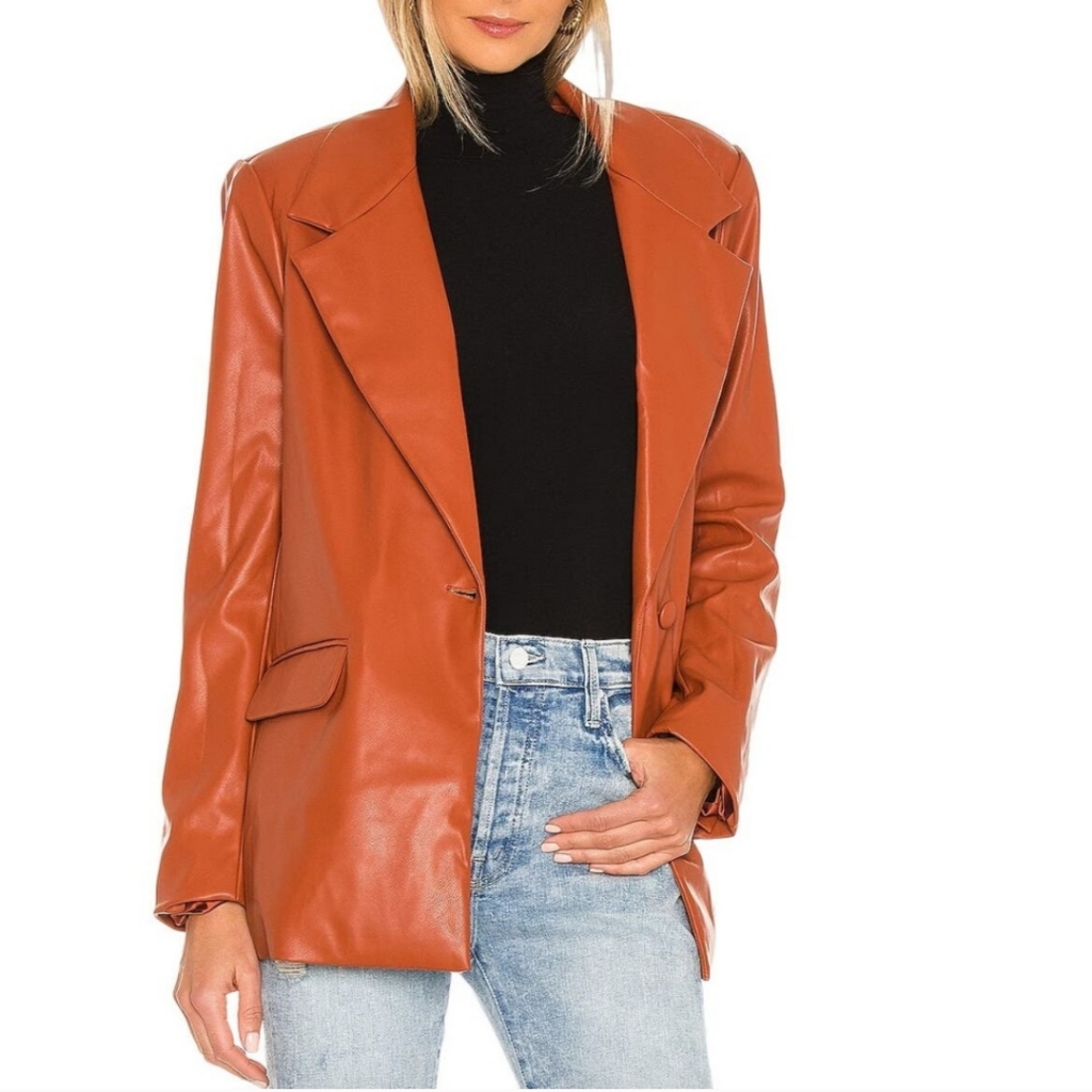 Weworewhat Vegan Leather Cognac Downtown Collared Blazer Jacket Size Xl